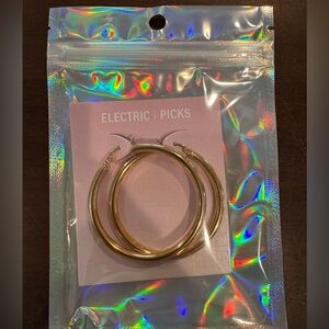 Electric picks gold hoop earrings new in package